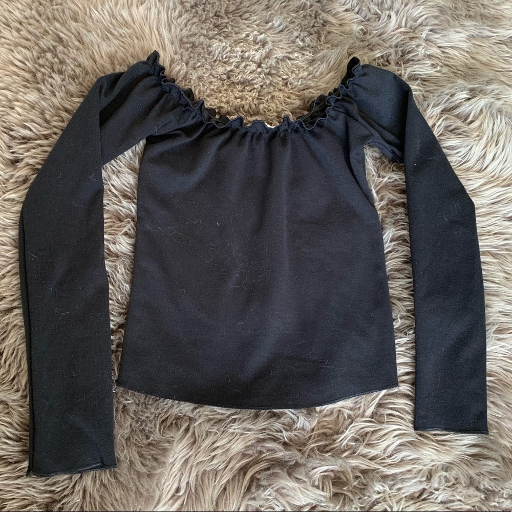 UO Off The Shoulder Lettuce Trim Long Sleeve